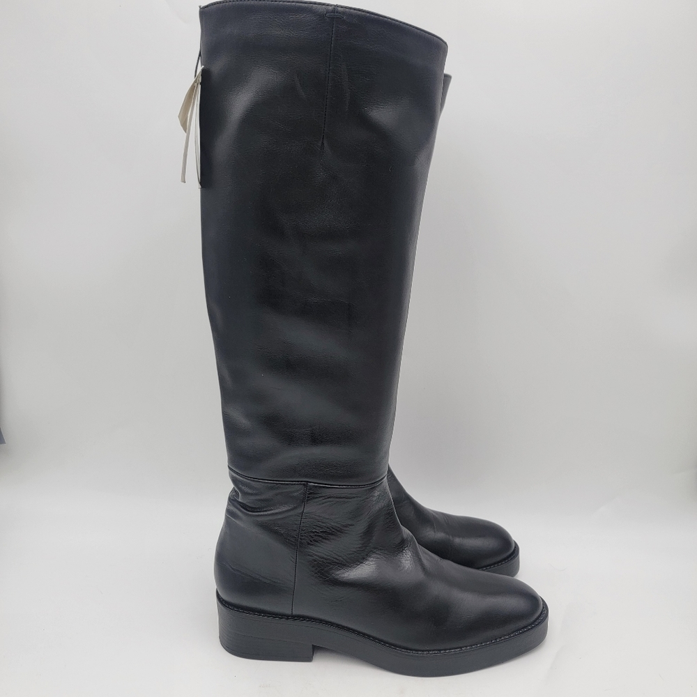 Zara Tall Black Leather Riding Boots NWT NWD MSRP $150 Womens size 8 shoes